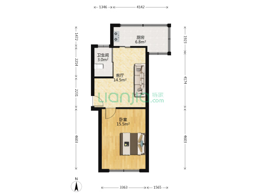 黄金宿舍 1室1厅1卫 52平方