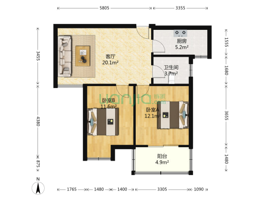 美湖家园 2室1厅1卫 80平方