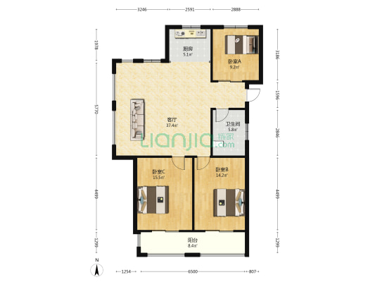 丹青幸福里 3室1厅1卫 105平方