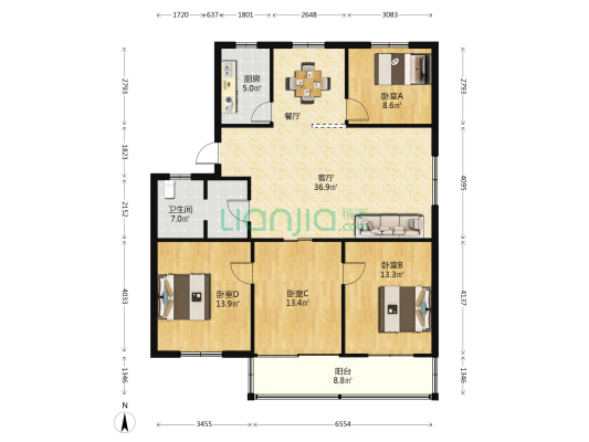 城西一苑 4室1厅1卫 129平方