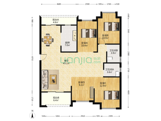 航城丽都 4室1厅2卫 142平方