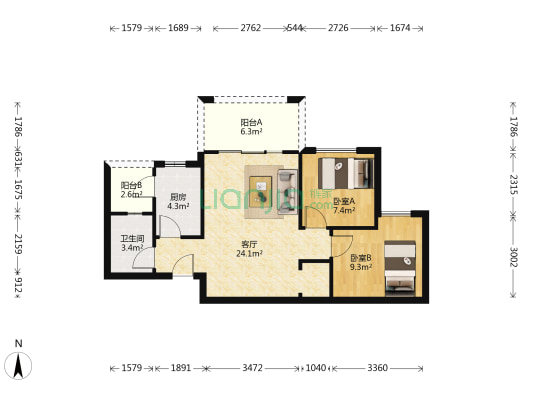 银城花树间 2室1厅1卫 79平方