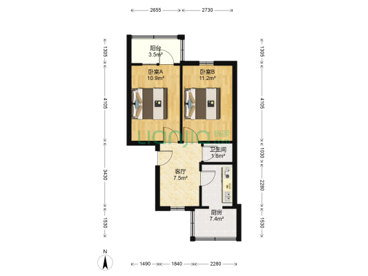 紫竹苑小区 2室1厅1卫 52平方