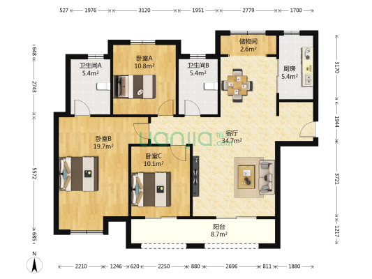 中建长清湖 3室1厅2卫 135平方