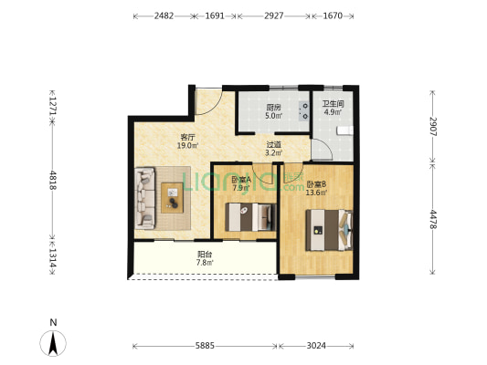 霞瓯锦园二组团 2室1厅1卫 80平方