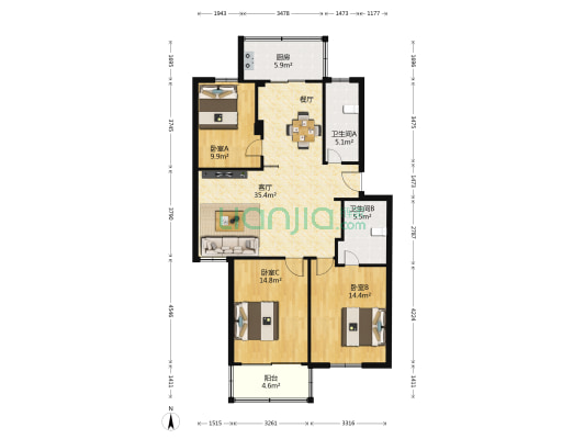 瑞景山庄 3室1厅2卫 118平方