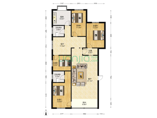 影珠山公寓 4室2厅2卫 153平方