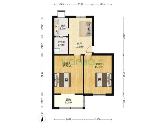 钢花村街116社区 2室1厅1卫 67平方