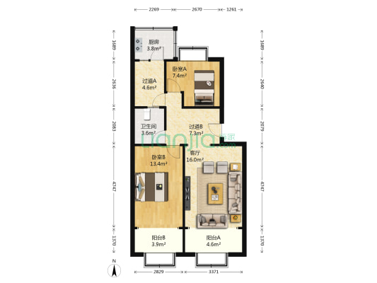 安居小区 2室1厅1卫 67平方
