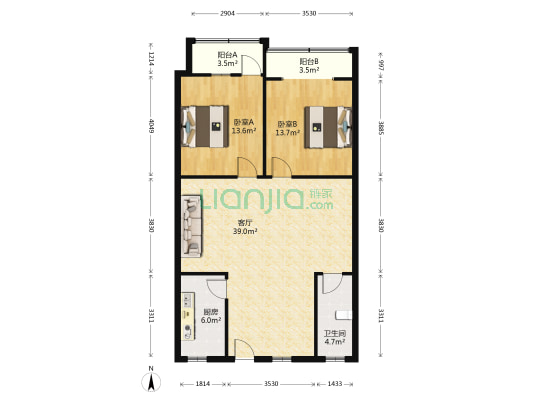 建管家属院 2室1厅1卫 106平方