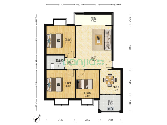 金河皂角小区 3室1厅1卫 91平方