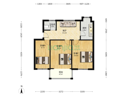 省二建公司宿舍 3室1厅1卫 78平方