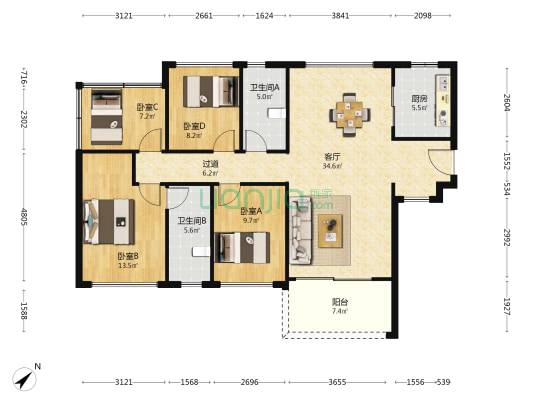 星河臻誉府 4室1厅2卫 118平方