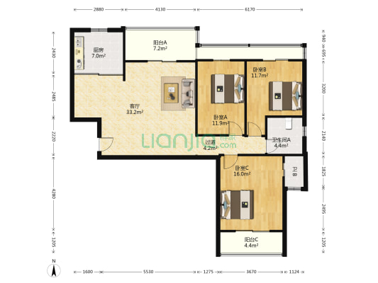 景天苑 3室1厅2卫 121平方