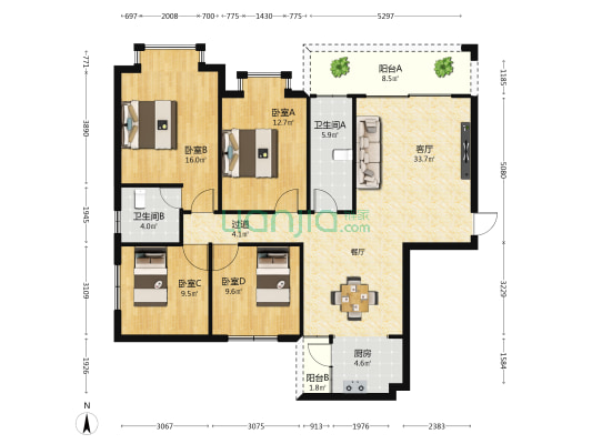 广西壮族自治区二七二地质队 4室1厅2卫 135平方
