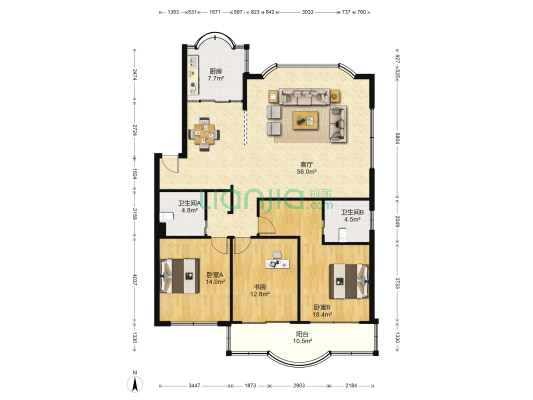 下吕浦九区清风组团 3室1厅2卫 142平方