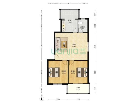 友谊苑 2室1厅1卫 89平方