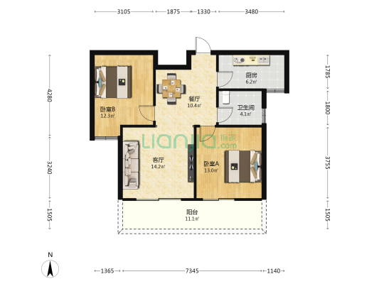 珑耀苑 2室2厅1卫 91平方