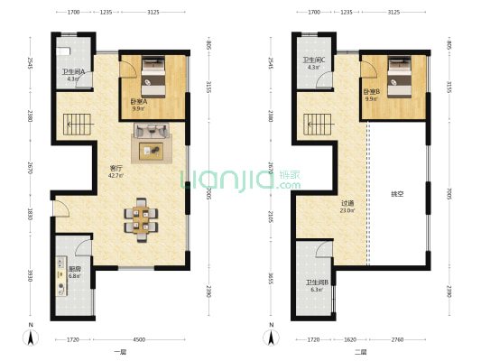 原山小院浔屿 2室1厅3卫 140平方