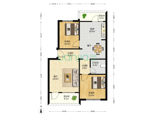 东区松苑路9号 2室1厅1卫 95平方