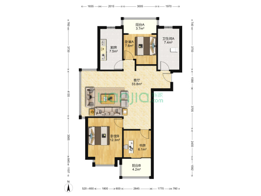 紫欣华庭 3室1厅1卫 81平方