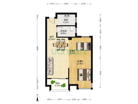 金都南德大院 2室1厅1卫 80平方