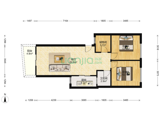 三屯富怡花园 2室1厅1卫 82平方