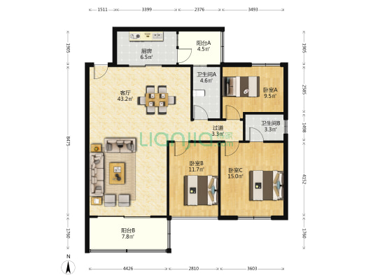 紫馨苑 3室1厅2卫 126平方