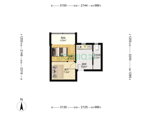 西谈家渡路129弄 1室1厅1卫 34平方