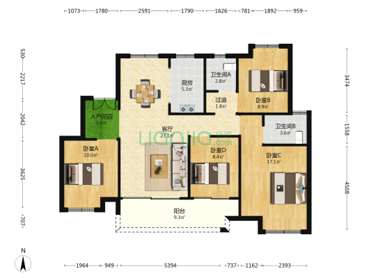 东原启城 4室1厅2卫 118平方