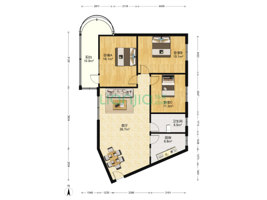 甘孜州林业局驻双流干休所 3室1厅1卫 109平方