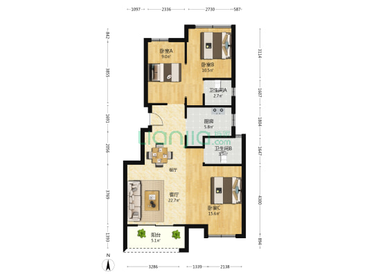 江南悦宜园 3室1厅2卫 89平方