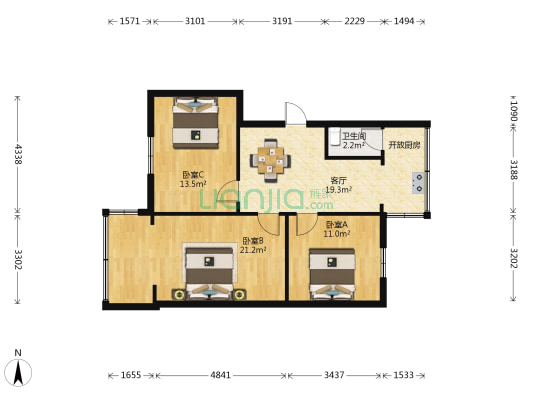 人民南路四段7号 3室1厅1卫 75平方