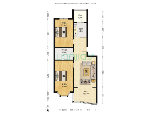 湖畔绿色家园 2室1厅1卫 105平方