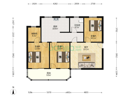 光大银行宿舍楼 3室1厅1卫 101平方
