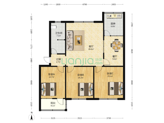 烟草局宿舍 3室2厅1卫 117平方
