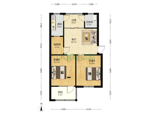 畜牧局家属院 2室1厅1卫 73平方