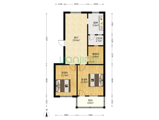解放路物资局宿舍 2室1厅1卫 60平方