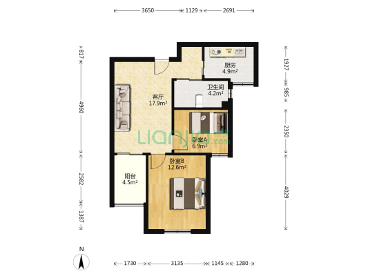 玉兰清苑 2室1厅1卫 69平方