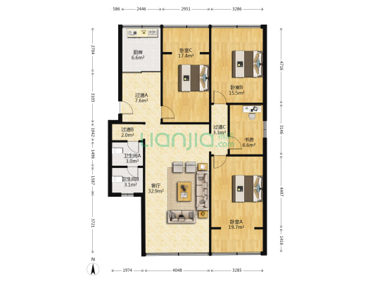 普陀路56号 4室1厅2卫 130平方