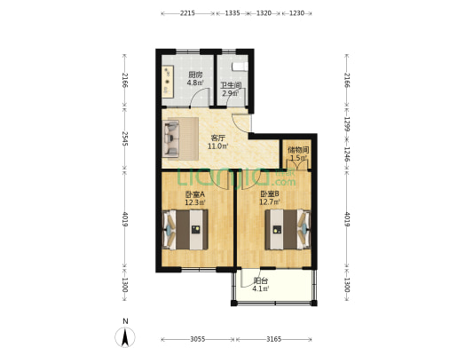 蒙城北路小区 2室1厅1卫 60平方