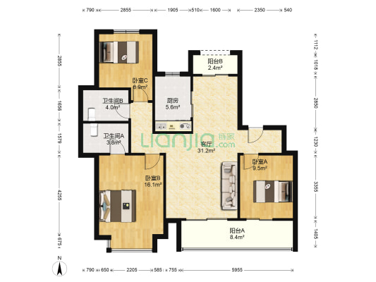 高尔夫鑫苑 3室1厅2卫 125平方