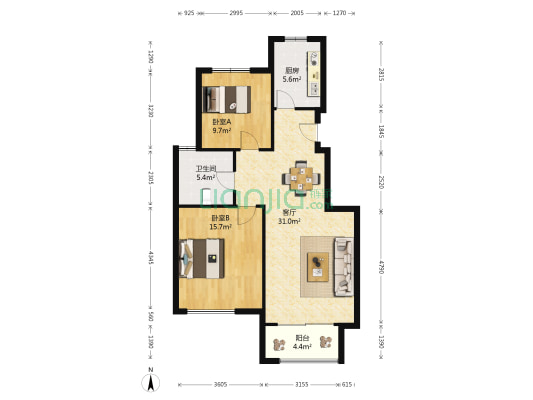金色华庭 2室1厅1卫 86平方