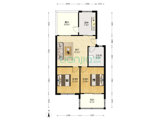 儒苑小区西区 2室1厅1卫 80平方