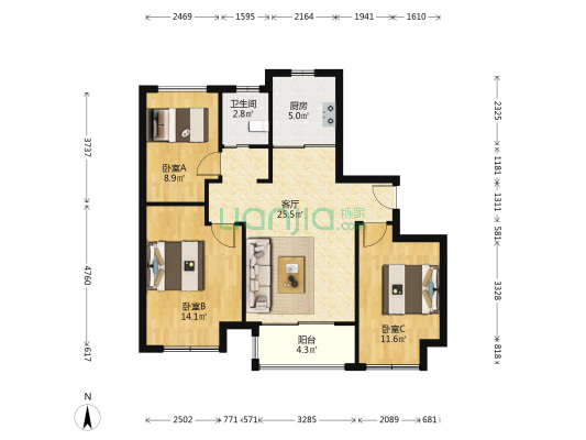 农房松江府 3室1厅1卫 91平方