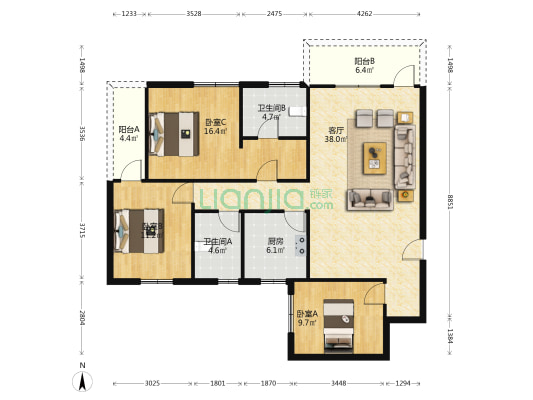 新城西2号区 3室1厅2卫 106平方