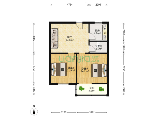 碧螺山庄四区 2室1厅1卫 66平方