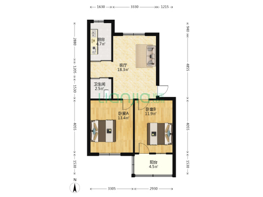 昊华骏化集团家属院 2室1厅1卫 68平方