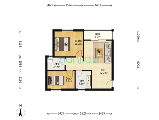 兴业佳园 2室1厅1卫 65平方