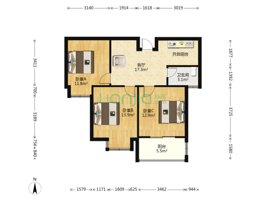 潘墩新城二区 3室1厅1卫 75平方